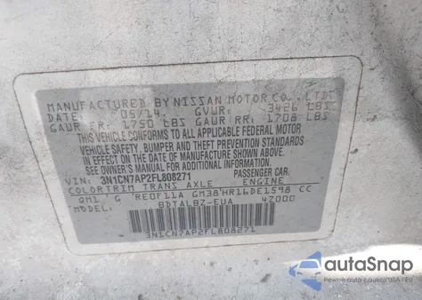 2015 Nissan Versa 1.6 Sv z USA, uszkodzony, nr VIN 3N1CN7AP2FL808271